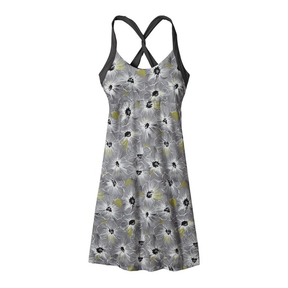 Patagonia Dresses & Skirts - Patagonia Women's M Gray Yellow Floral Morning Glory Athletic Dress Shelf Bra